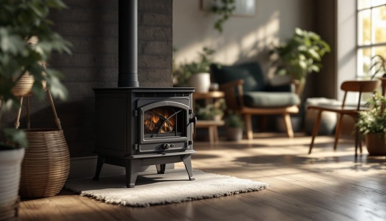 Un mini poêle à bois, un petit chauffage dans une pièce