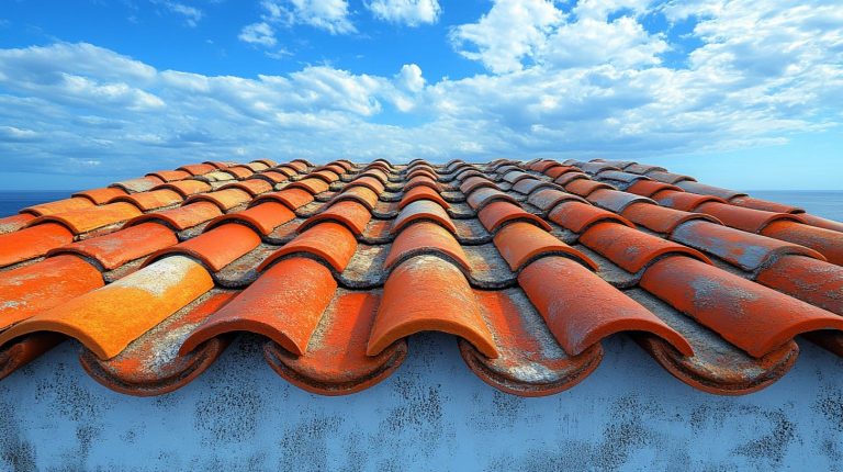 Des tuiles sales qui doivent être lavées avec un demoussage