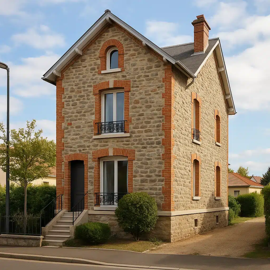 Maison en pierre de meulière à l'angle d'une rue