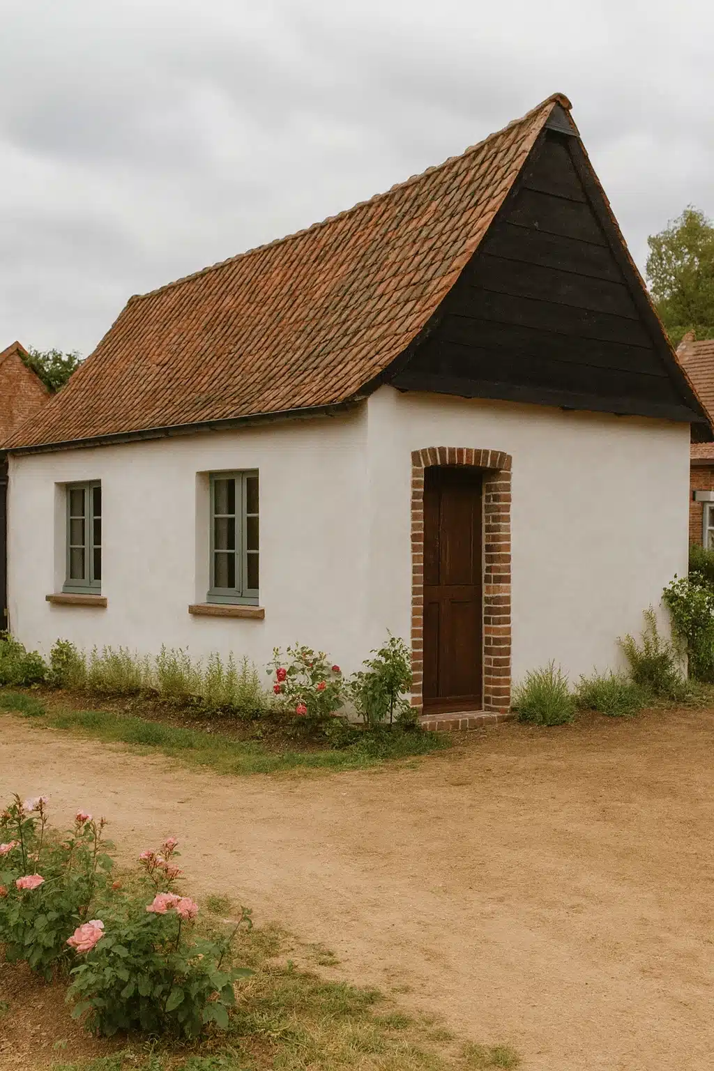 Maison picarde blanche avec toit pentu
