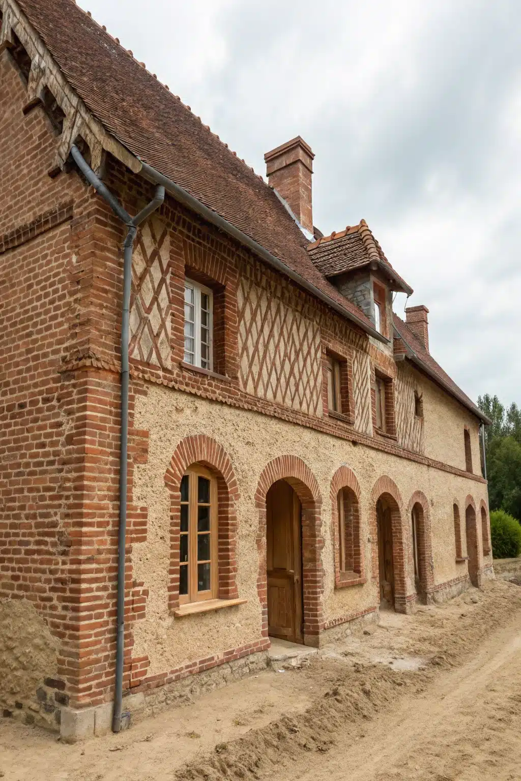 Maison traditionnelle de Picardie avec des chevrons en façade