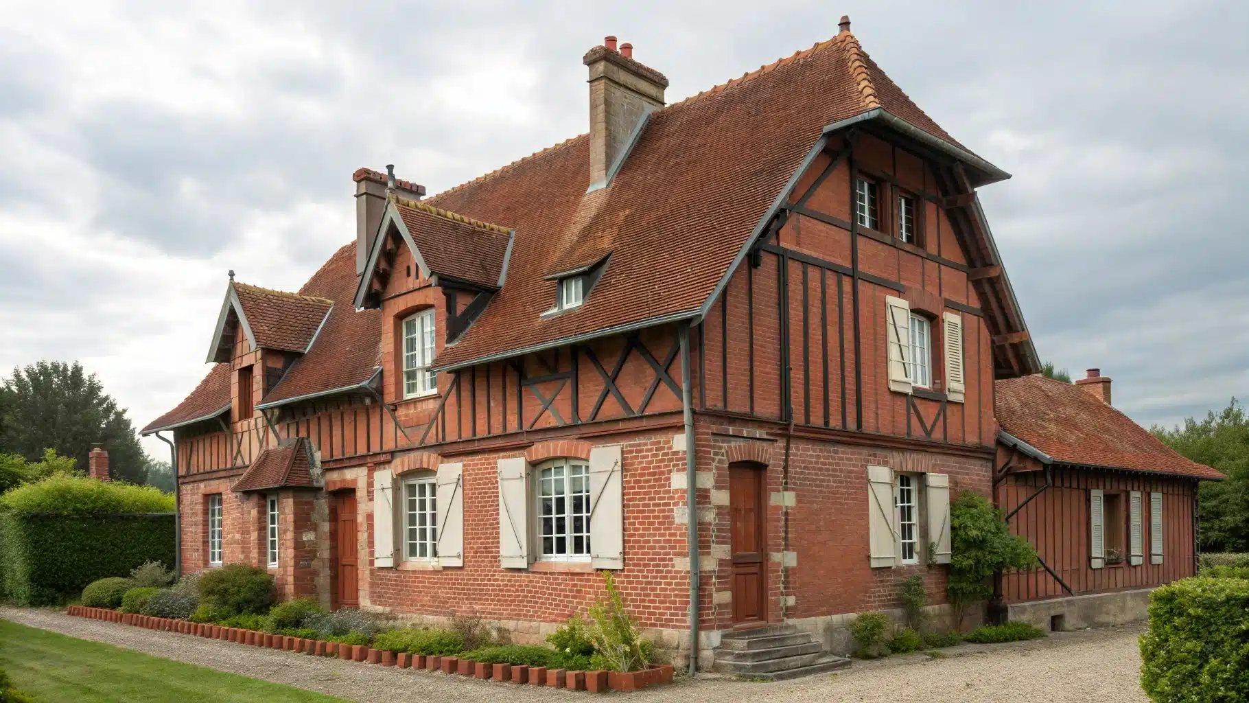 Maison picarde avec des briques rouges et son jardin