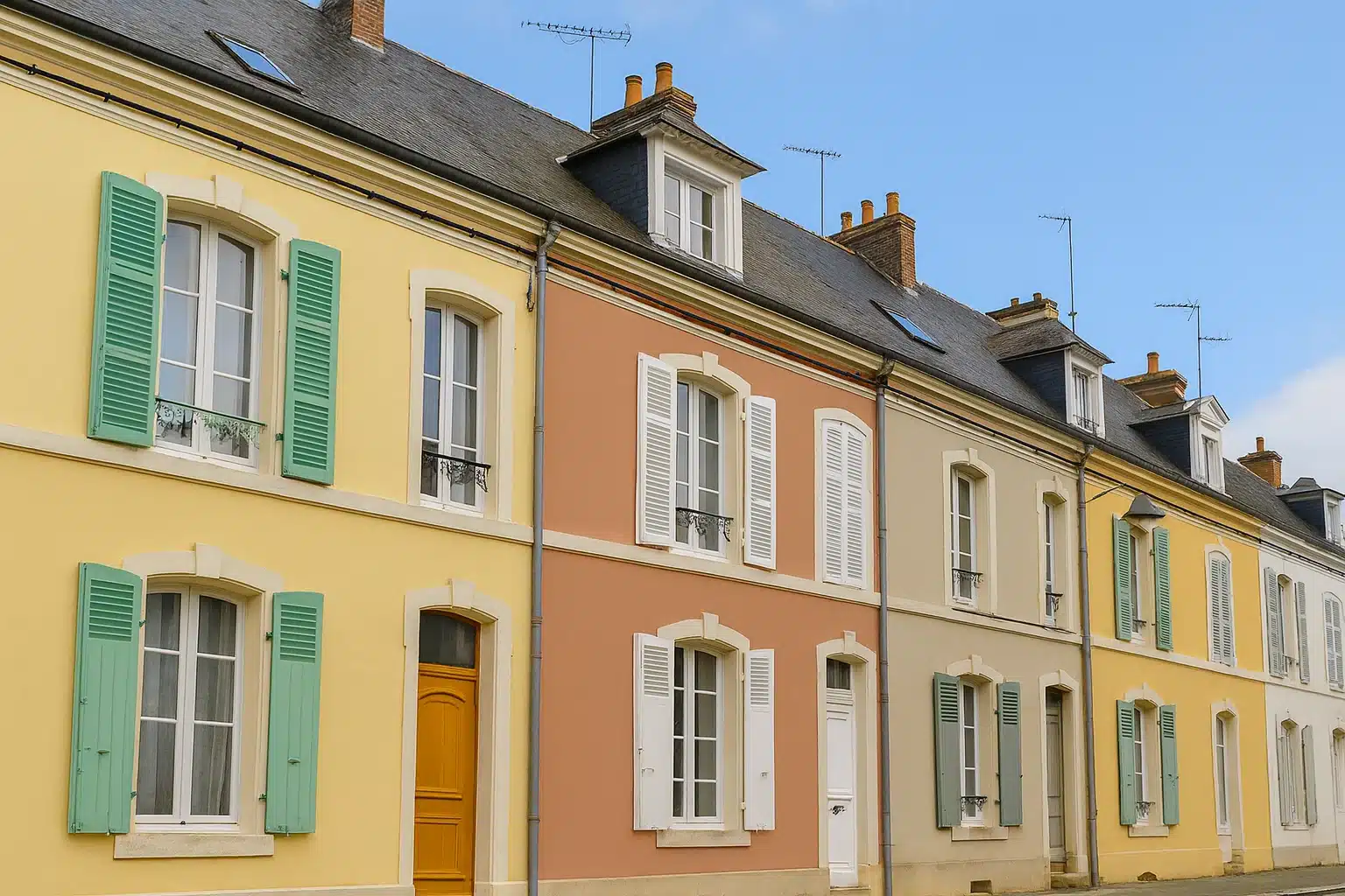 Maisons mancelles côte à côte dans une rue