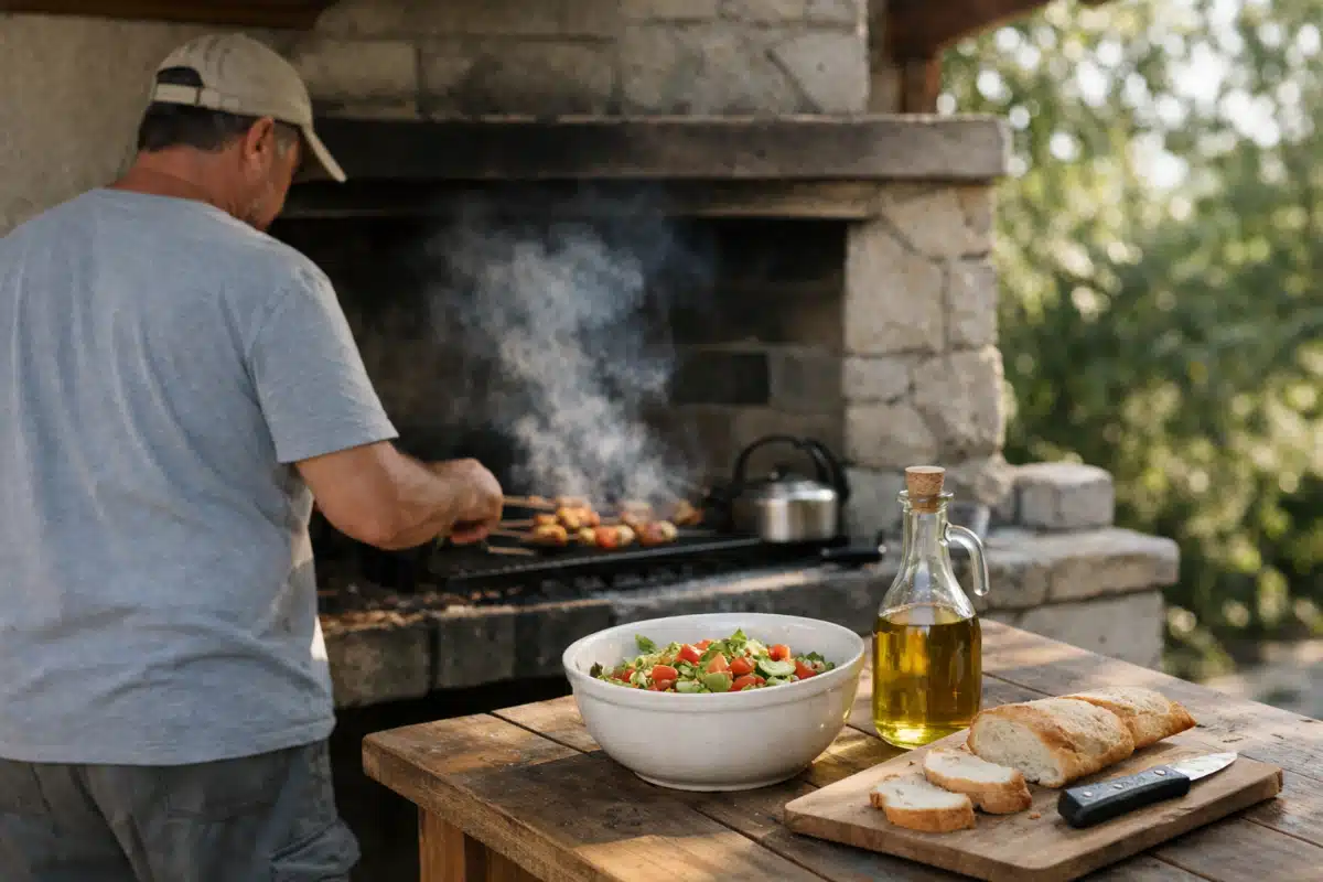 Cuisine d'été extérieure moderne avec équipements professionnels et aménagement conforme aux normes réglementaires