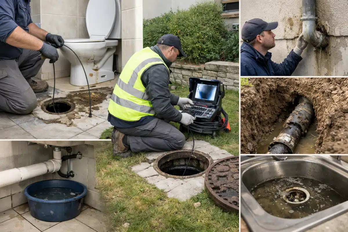 Technicien en gilet de sécurité inspectant une canalisation