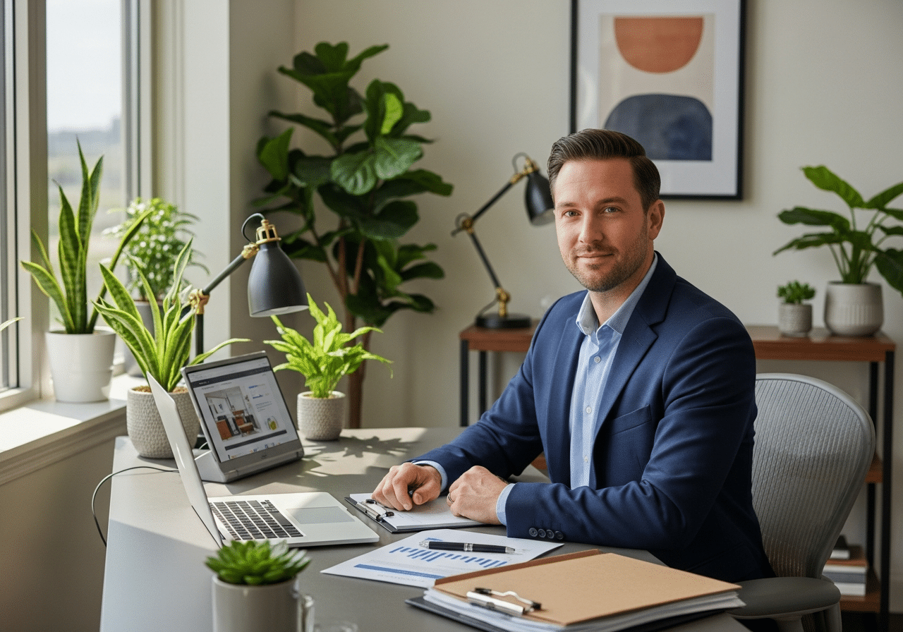 Un agent immobilier dans son bureau